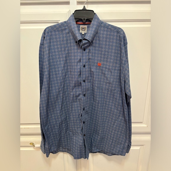 Cinch Other - Cinch Plaid Long Sleeve Button Blue Dark Orange Cotton Shirt Men’s Size Large